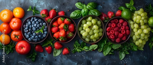 Overhead shot of fresh produce promoting healthy eating and lifestyle. Concept Healthy Eating, Fresh Produce, Lifestyle, Overhead Shot, Food Photography
