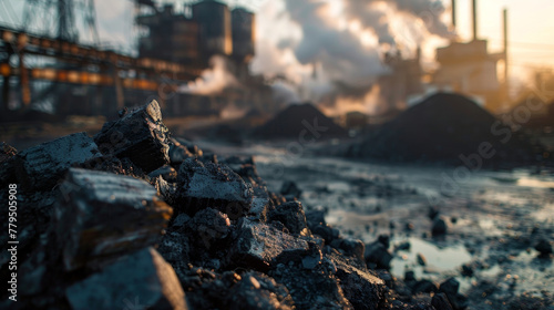 Coal pile in a coal mine background © kitti