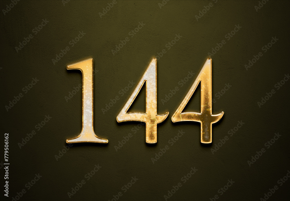 Old gold effect of 144 number with 3D glossy style Mockup. Old gold effect of 144 number with 3D glossy style Mockup.