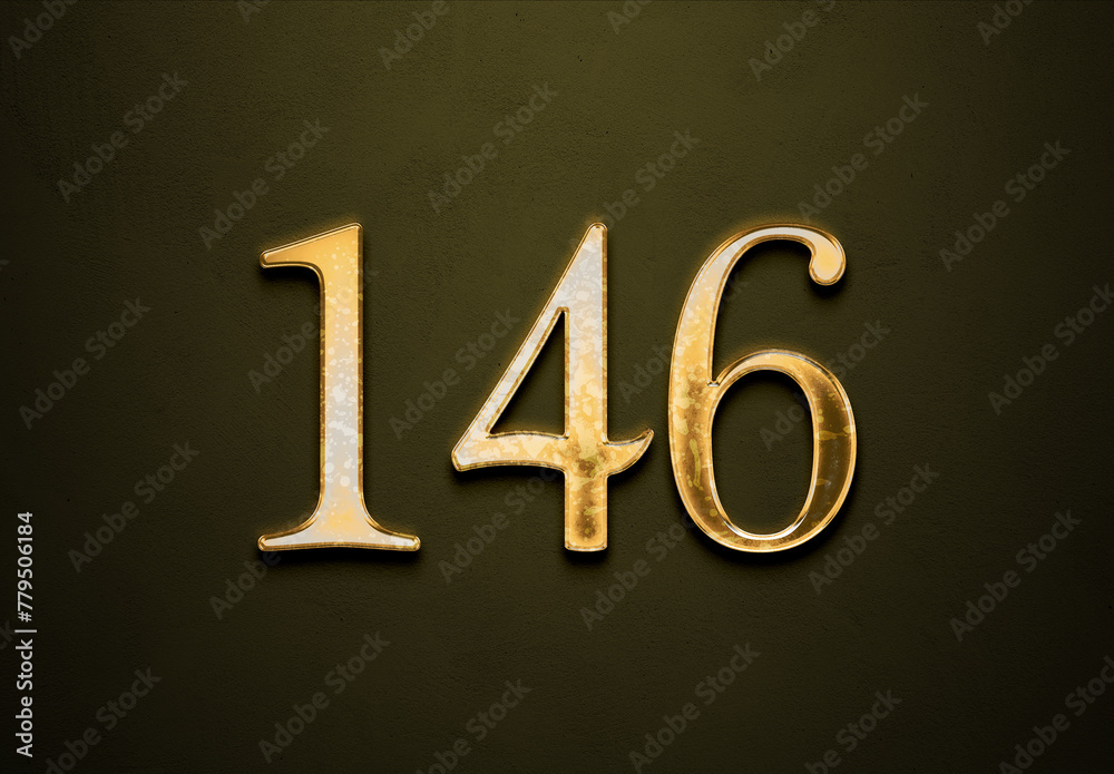 Old gold effect of 146 number with 3D glossy style Mockup.	