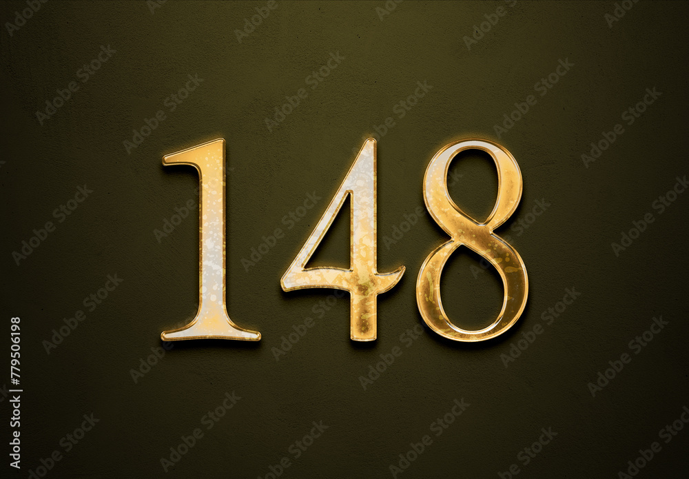 Old gold effect of 148 number with 3D glossy style Mockup. Old gold effect of 148 number with 3D glossy style Mockup.