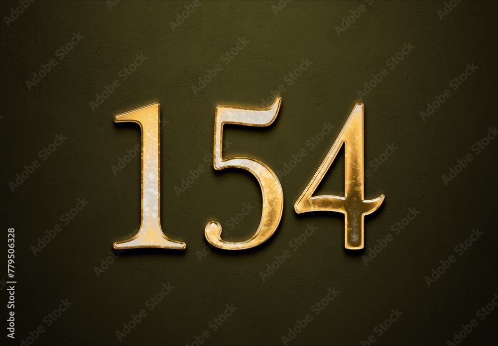 Old gold effect of 154 number with 3D glossy style Mockup.	