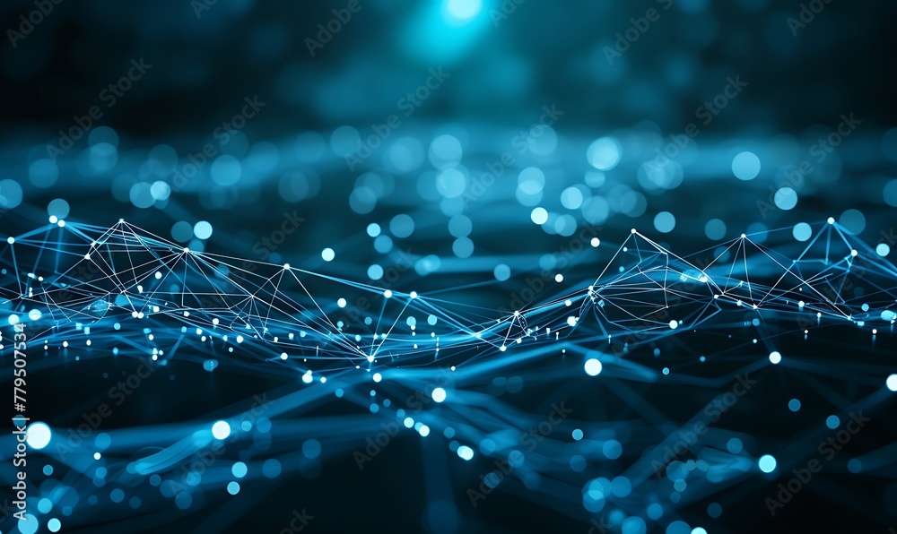 Obraz premium Tech Background, Interconnected Cyber Cells, Quantum Computing, Global Data Connection