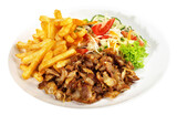 Gyros Plate with French Fries and Salad - Transparent PNG Background