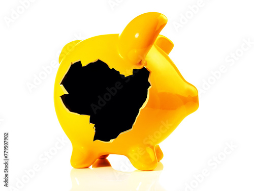 Yellow Piggy Bank with a black hole isolated on white Background