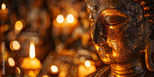 Illuminated Buddha Face in Golden Hues