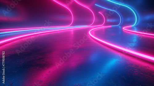 A neon pink and blue road with a dark background