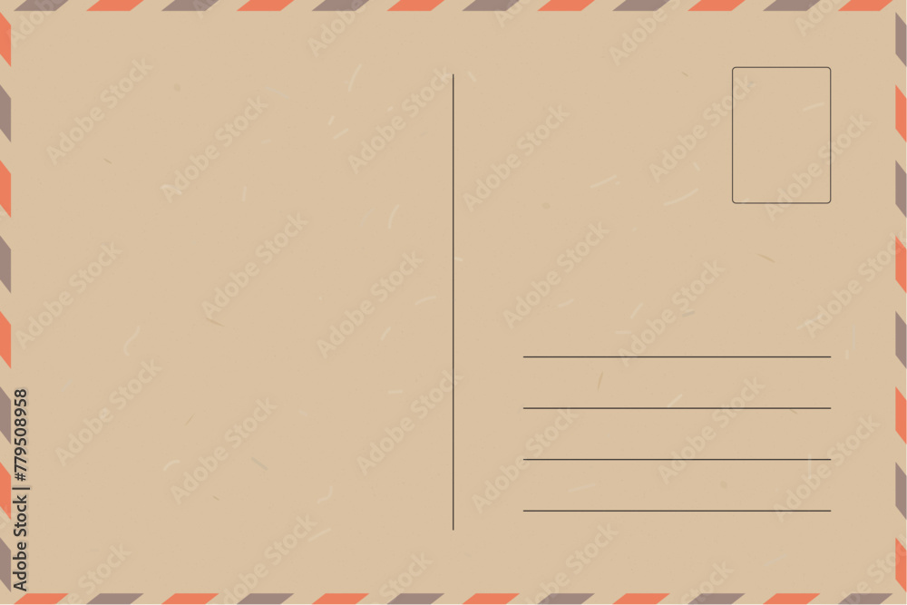 blank postcard template with place for stamp. craft paper airmail texture