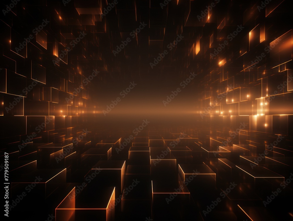 brown light grid on dark background central perspective, futuristic retro style with copy space for design text photo backdrop