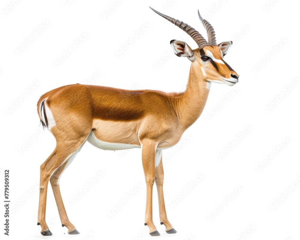 Male Impala Isolated on White Background. Wild African Gazelle, Antelope and Animals Theme for Image