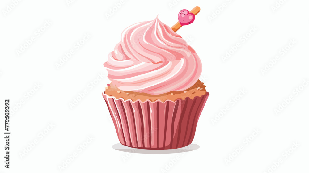 SWEET CUPCAKE WITH WAFER STICK Flat vector isolated