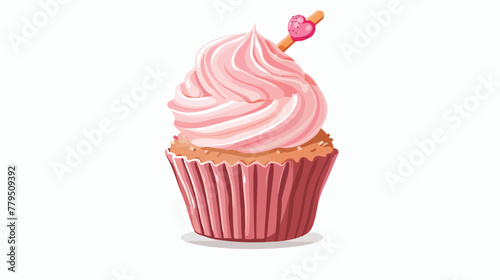 SWEET CUPCAKE WITH WAFER STICK Flat vector isolated