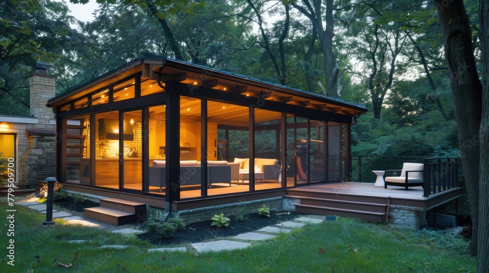 New Modern Screened Porch Addition with Summertime Woods Background - Bringing Light and Air to Your Home New Modern Screened Porch Addition with Summertime Woods Background - Bringing Light and Air to Your Home