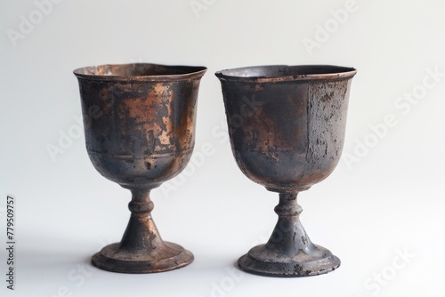 Old and Rust-Eaten Ancient Wine Cups: Isolated Black Objects with Fall Vibes and Copper Liqueur