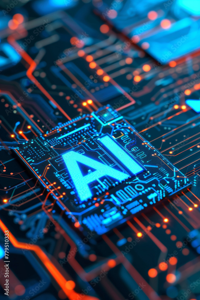 A glowing AI text on a motherboard A glowing AI text on a motherboard