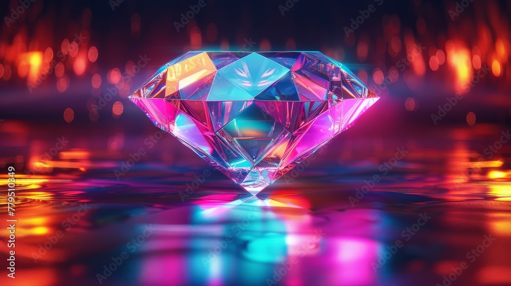 Diamond design with colorful glowing neon Diamond design with colorful glowing neon
