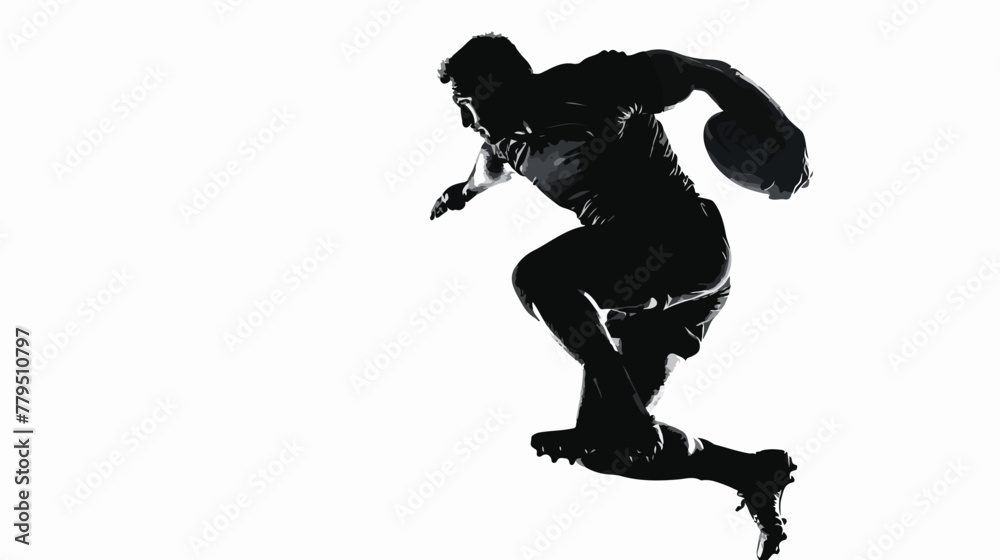 The silhouette of one caucasian rugby male player isolated