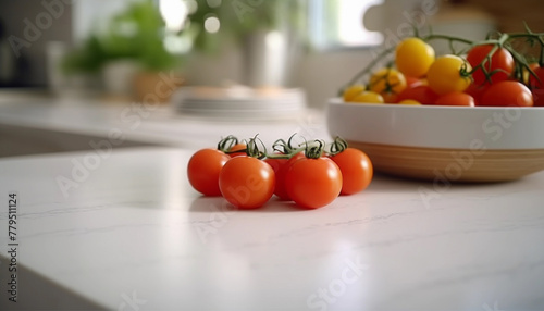 Close up photoshoot of tomatoes on the kitchen counter top