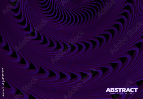 Abstract vector purple black background with 3D wavy stripes. Awesome optical art style design template.