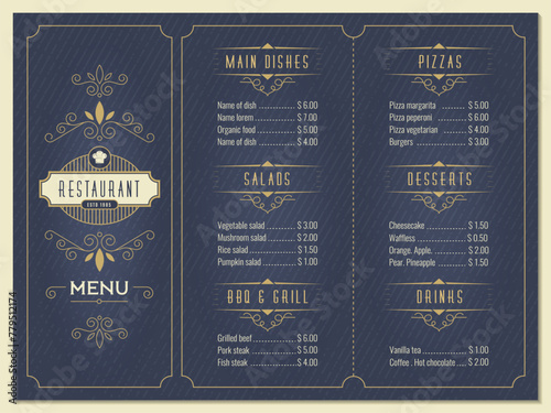 Menu design. Restaurant or cafe menus pages with place for text recent vector design project