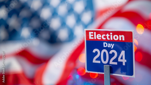 Presidential Election 2024 in United States with sign and USA flag. Background for Poster, card, banner and Election campaign or Vote Day.