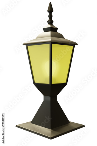 Metal pole lamp.,metal light cover. Light cover, lamp yellow color.