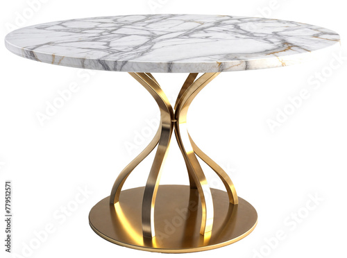 A modern small and round marble table isolated on a white background © Flowal93