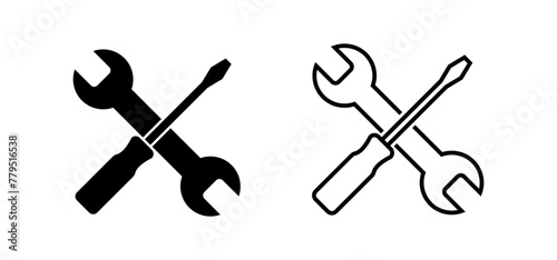 Repair tools vector icon. Crossed screwdriver and wrench (or spanner) illustration. Maintenance service tool symbol. Technical support equipment or workshop settings isolated sign.