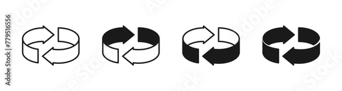 Swap or switch circle icon. Transfer, exchange, change, cycle, reverse, sync, refresh, restart, spin or flip arrows symbol. Circular arrow isometric three-dimensional 3d vector illustration isolated.
