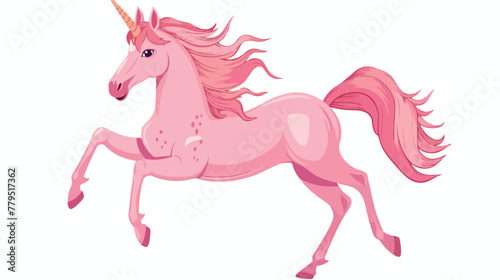 Vector flat cartoon hand drawn pink unicorn isolated