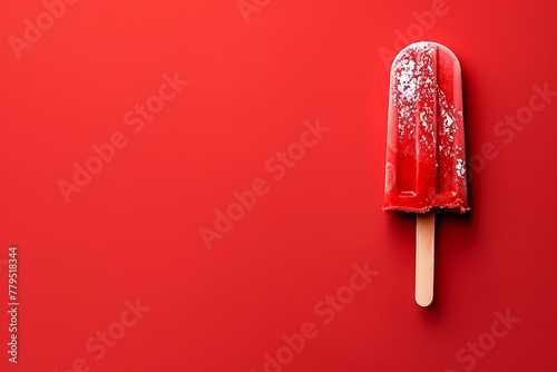 red bright popsicle stick ice-cream isolated on red background strawberry bubble gum taste 