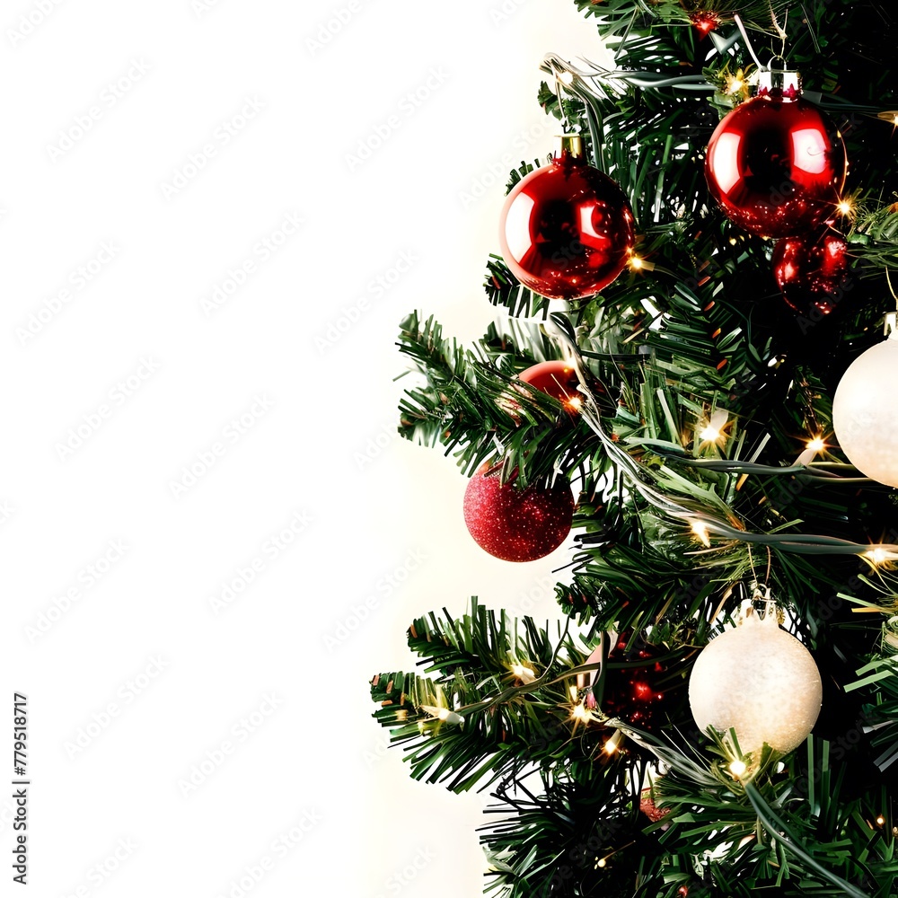 A festive Christmas decorations scene with a clean, white background for text or design elements.