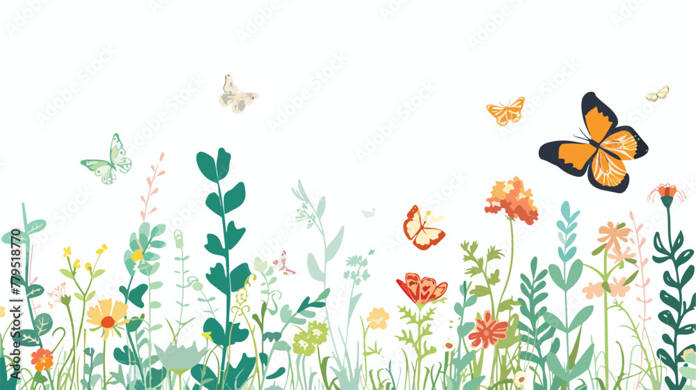 Vector illustration with images of butterflies flower