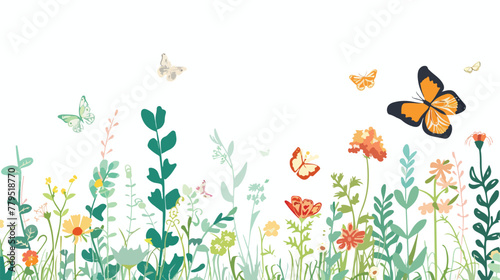 Vector illustration with images of butterflies flower