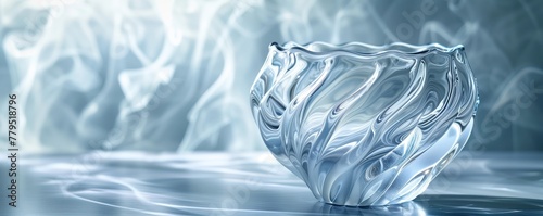 Air Elemental Vase, featuring delicate swirling patterns and transparent glass, exuding a sense of lightness and movement Photography, emphasizing ethereal qualities, backlighting, and lens flare, Wor