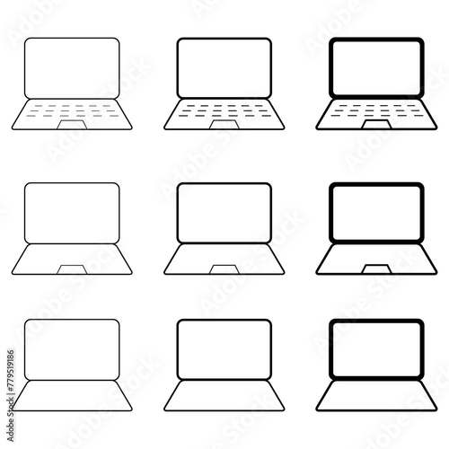 Set of laptop flat web icon, notebook computer technology symbol , blank display vector illustration