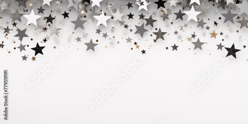 gray stars frame border with blank space in the middle on white background festive concept celebrations backdrop with copy space for text photo or presentation