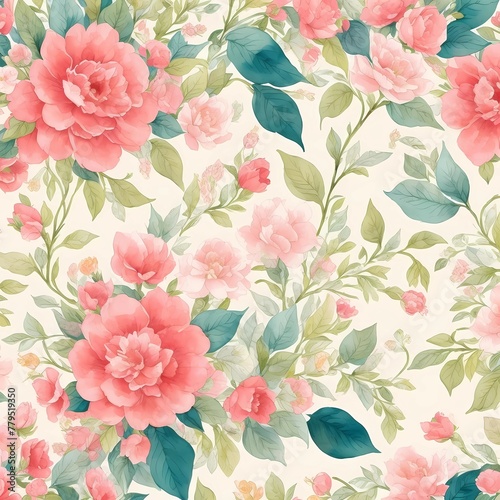 seamless pattern with pink flowers