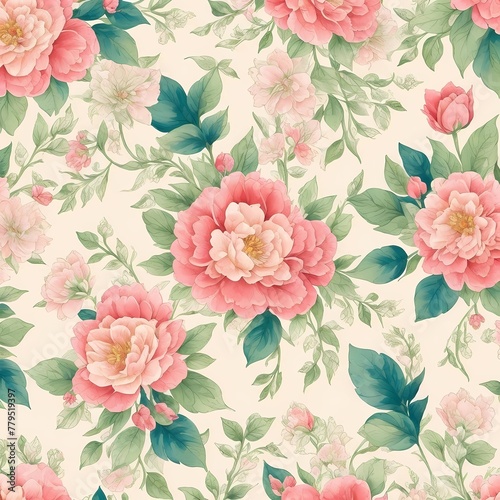 seamless pattern with pink flowers