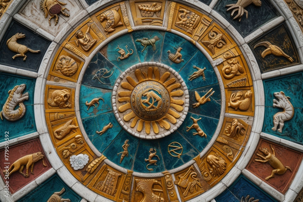 Astrological mandala in mosaic design. generative ai