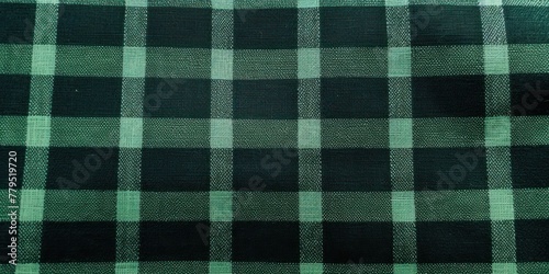 Green close-up checkered textile background texture with copy space for text photo or product presentation