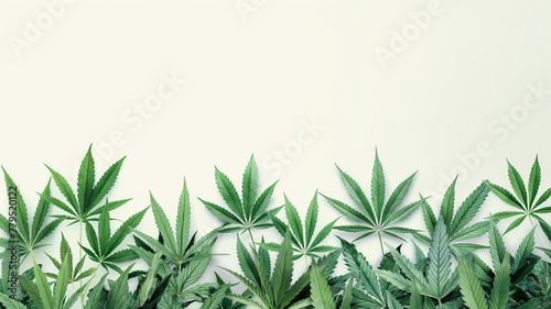 A row of marijuana plants with green leaves