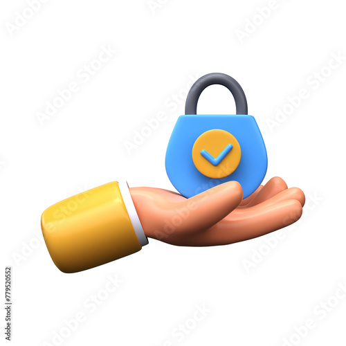 3d hand holding a lock. Security and data protection icon.