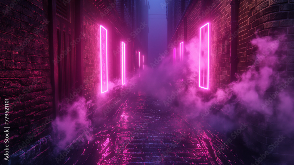 A neon pink tunnel with smoke and neon lights A neon pink tunnel with smoke and neon lights