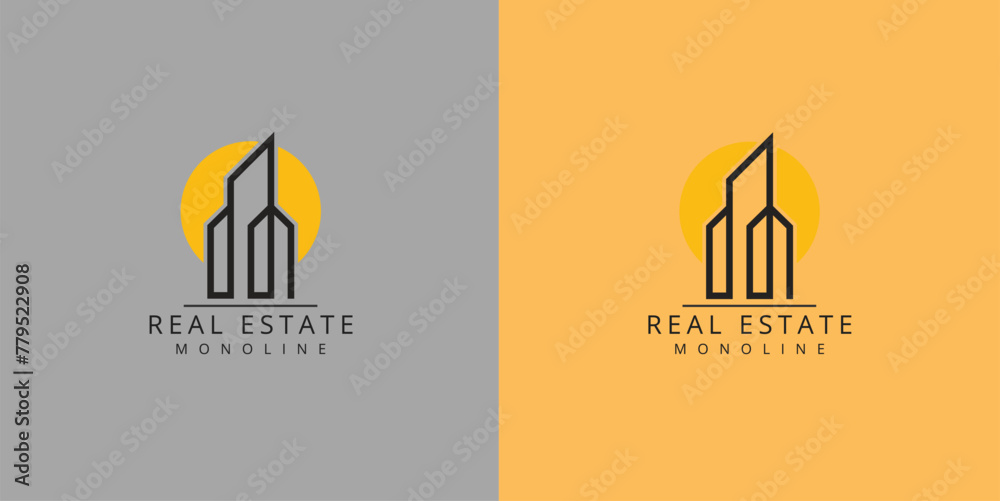 Vector logo on which the abstract image of the silhouette of the city in a linear style.Print Vector logo on which the abstract image of the silhouette of the city in a linear style.Print