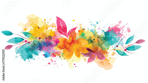 Watercolor painding colorful splashes on white floral