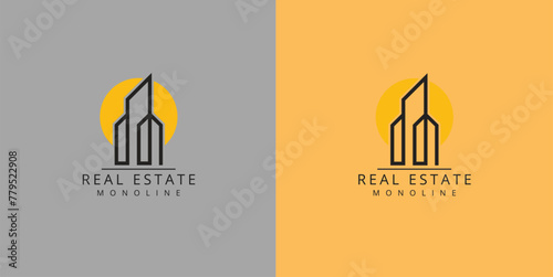 Vector logo on which the abstract image of the silhouette of the city in a linear style.Print photo