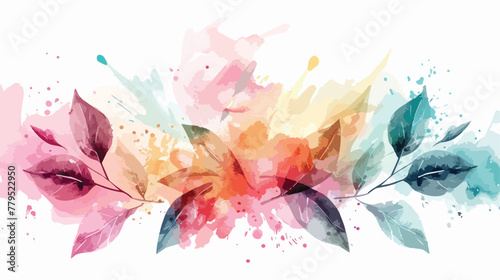 Watercolor painding colorful splashes on white floral