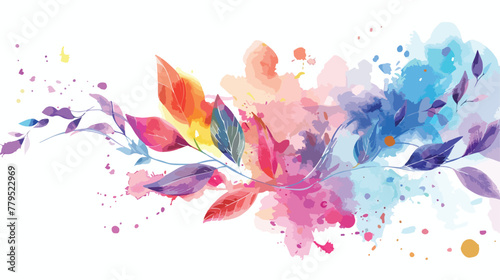 Watercolor painding colorful splashes on white floral