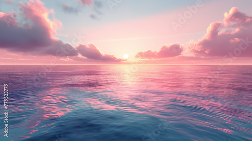 A beautiful sunset over the ocean with pink and purple clouds © CtrlN